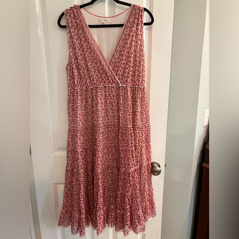 Sleeveless Pink Max Studio Floral V-Neck Midi Dress size 1X